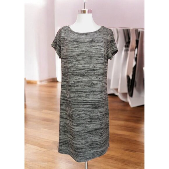 Ann Taylor LOFT Gray Marled Knit Shift Dress Medium Casual Modern Classic - Picture 1 of 8